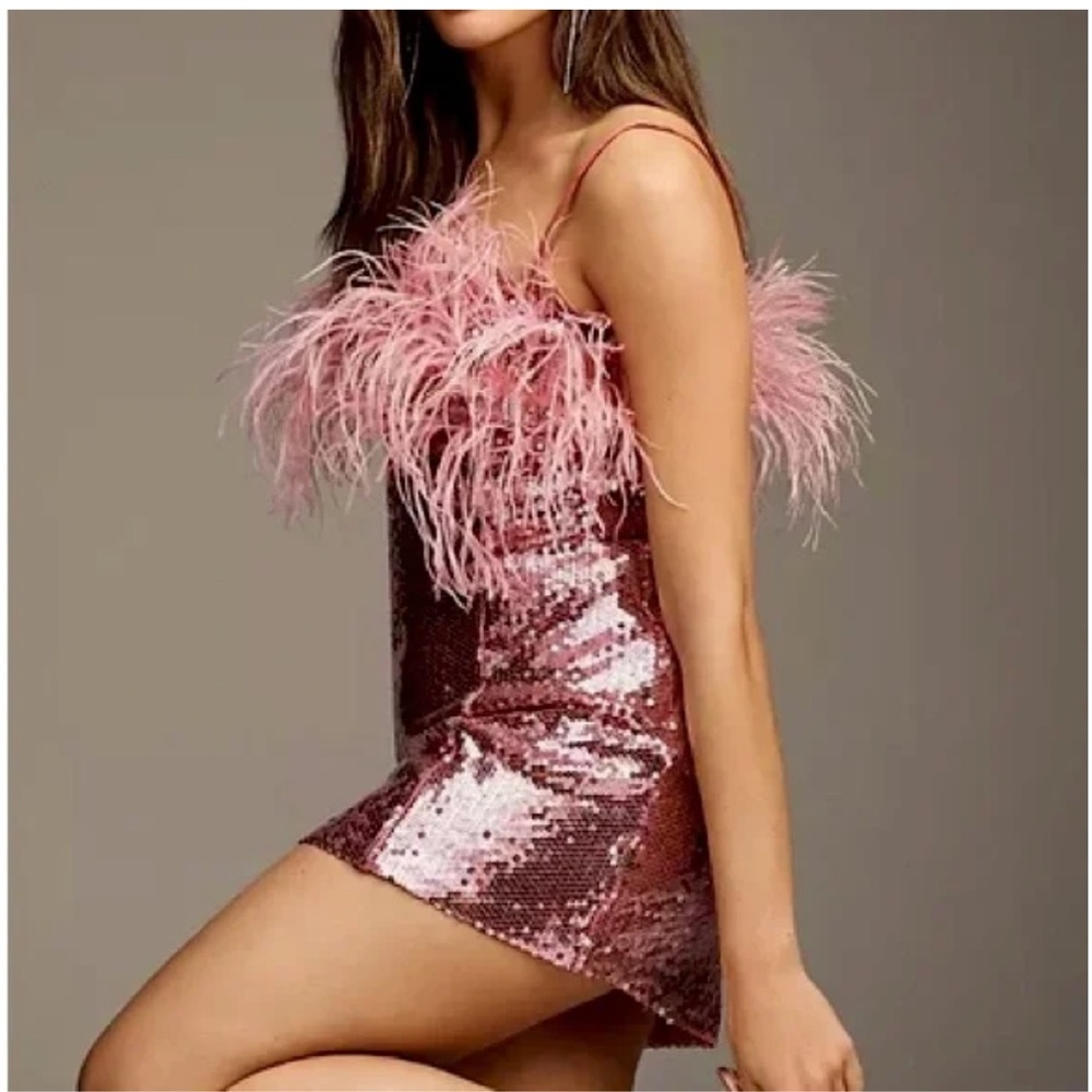Audrey Adele Pink Feather Sequin Dress
